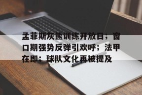 九游游戏中心官网-孟菲斯灰熊训练开放日；窗口期强势反弹引欢呼；法甲在即；球队文化再被提及的简单介绍